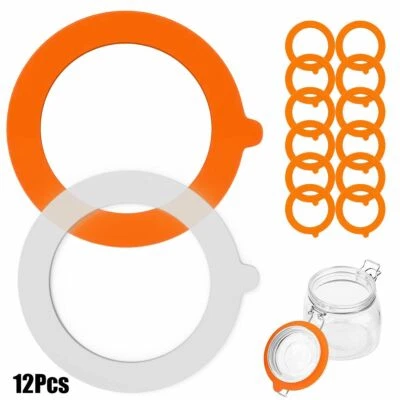 12X Junta de silicona hermética de goma sellos anillos para tapas de tarro de albañil naranja/blanco Foto 1 de 4