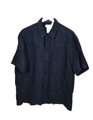 Claiborne Shirt Mens XL Blue Luxe Relief Paisley 100% linen Short Sleeve - Image 1 of 4