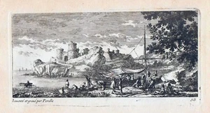 "Schiffslandung vor Festung" Kst.v. Perelle bei Basan, Paris um 1750/60 - Picture 1 of 1