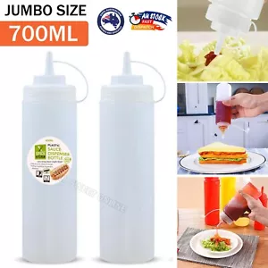 700ML Sauce Bottles Squeeze Bottle Oil Plastic Condiment Dispenser Ketchup Oil - Picture 1 of 11