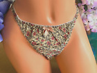 323 Tiny Red Flowers on Gold 8/XL Satin Second Skin String Bikini Panty #290