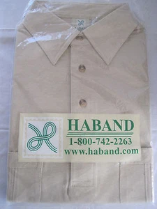 HABAND BRUSHED COTTON / POLY TAN HALF-BUTTON SHORT SLEEVE SHIRT SIZE M - NEW - Picture 1 of 2