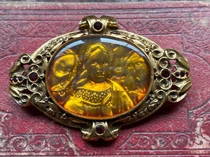 Vintage Vatican Library Collection Jesus & Saints Brooch Pin w Red Faux Garnets - Picture 1 of 11