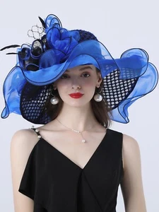 RoyalBlue Kentucky Derby Fascinator Hat For Women Cocktail Tea Party Church Hats - Picture 1 of 5