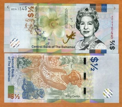 巴哈马,1/2 美元(50 美分),2018 (2019),P-New,QEII,UNC 新发行 — 第 1/3 张图片