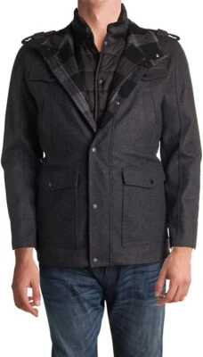 NWT GUESS Men's Military Wool Coat with Quilted Bib Jacket Charcoal XL $260 N25 - Image 1 of 3