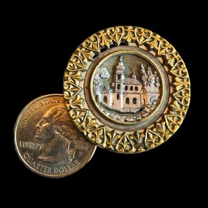 Grande quadro vittoriano antico vintage metallo bottone villaggio e bordo decorativo - Foto 1 di 4