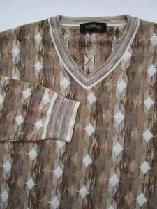 Mens Large 52 Montechiaro multicolor abstract coogi style v neck sweater Italy - Picture 1 of 7