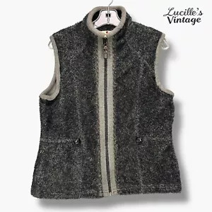 Womens Small WOOLRICH Full Zip Onyx Gray Heather Fleece Vest Pockets Cinch 90s - Picture 1 of 19