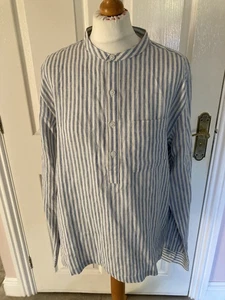 JOHN LEWIS LINEN SHIRT MENS GRANDAD STYLE SHIRT STRIPED SIZE MEDIUM BNWOT - Picture 1 of 11