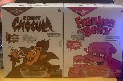 Caja de cereales Franken Berry Count Chocula figuras de acción 6 cajas tienen Damange sellado Foto 1 de 4