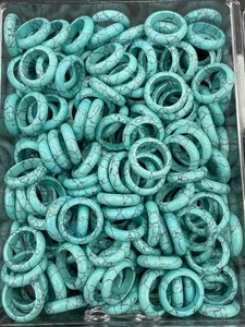 Anello Turchese Naturale Look Retrò Taglio Geometrico Gemma Gioielli Taglia Unica - Foto 1 di 6