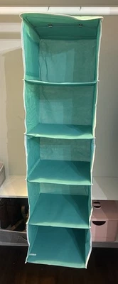 蓝绿色织物悬挂壁橱收纳 5 件大号配件架坚固口袋 — 第 1/2 张图片