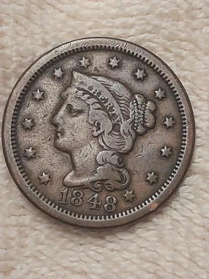 Nice 1848 Braided Hair Large Cent. FREE SHIPPING!! - Image 1 of 2