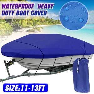 11-13 FT 210D Heavy Duty WaterProof Boat Cover For V-Hull Speedboat Ski Sport - Picture 1 of 16