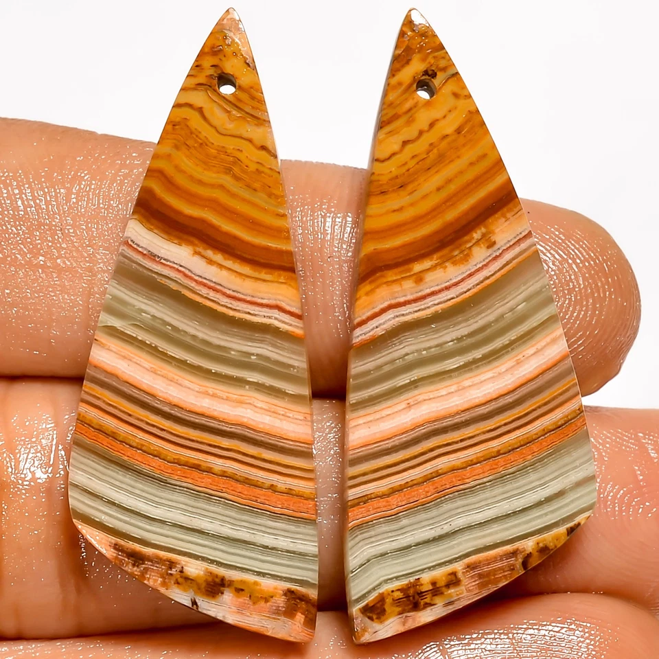 Banded Calcite Fancy Cabochon Drilled Stone Pair 35.5 Ct 39X15X3 mm DE-140 - Image 1 of 1