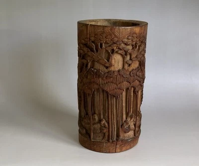Large Antique Vintage Chinese Carved Bamboo Brush Pot - Image 1 of 4
