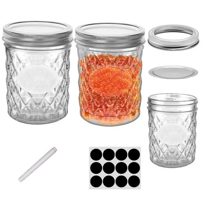 Банки для консервирования с широким горлышком 16 унций упаковка 6 стеклянных банок с серебром M... - Изображение 1 из 4