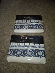 NOS Ralph Lauren Flat Sheet TWIN 200 THREAD Jonquil Blue FACTORY SEALED Lot Of 2 - Picture 1 of 6