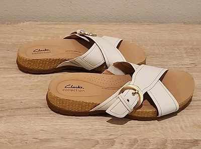 Sandalias deslizantes de cuero para mujer Clarks Collection Reileigh May Off White talla 10 EE. UU. Foto 1 de 4