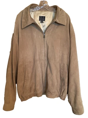 Joseph A Bank Mens Khaki Tan Size 2XL Soft Suede Zip Up Jacket Lined Pockets - Image 1 of 4