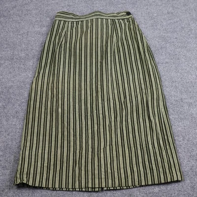 Vintage Eye Alert Skirt Womens Medium Green Stripe A Line High Waist Midi 1950s - Image 1 of 4