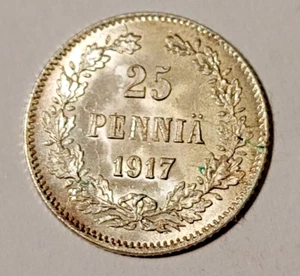 Finlandia * 25 peniques * 1917 *Kerensky* Plata *cond. 1+ *República de Finlandia - Imagen 1 de 2