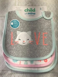 Child Of Mine Carters 3pk Waterproof Infant Baby Girl Feeding Bibs Cats Kittens - Picture 1 of 8