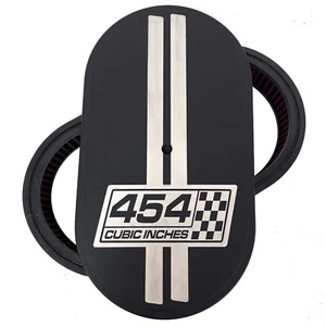 454 Big Block Chevy 15" Oval Air Cleaner Kit, Engraved Raised Billet Top - Black - Picture 1 of 4