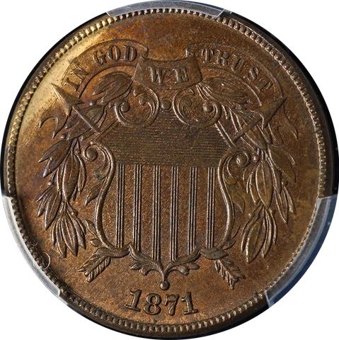 1871 Two (2) Cent Piece PCGS MS63 BN Nice Eye Appeal Strong Strike Cover