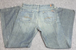 7 For All Mankind Jeans Mens 34 Bootcut Blue Distressed Washed Y2K Grunge USA - Picture 1 of 13