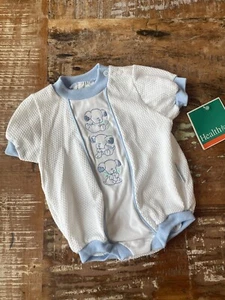 VTG Vintage Health-tex White Blue Romper Embroidered Puppies 0-5 Mths NWT - Picture 1 of 6