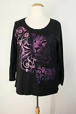 JUST MY SIZE Casual Knit Top Long Sl. Black Leopard Face Plus 2X 18W - 20W  #02 Foto 1 de 4