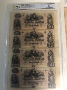 2 types, $50 1840s & 1850s Uncut Sheets of 4, Canal Bank New Orleans, LA.