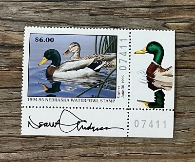 1994 NEBRASKA - LotP - State Duck Stamp - Mint OG NH **REMARQUE** - Image 1 of 2