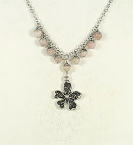 Antique Silver Choker with Cherry Blossom Pink and White Quartz Beads - Picture 1 of 6