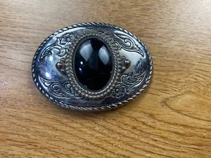 Silver Tone Belt Buckle with Black Cabochon - Picture 1 of 3