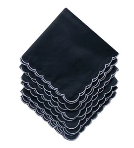 Handkerchiefs Premium 60s Cotton Embroidery scalloped Hankies Black 6PCS - Picture 1 of 7