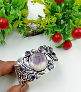 Bracciale con gioielli fatti a mano in argento sterling 925 ametista e pietre... - Foto 1 di 6