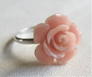 STERLING SILVER PINK ACRYLIC ROSE FLOWER RING SIZE N 1/2 925 1.55g (24991) - Picture 1 of 10