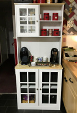 Kitchen Dresser Cabinet Tall White Pantry Unit Glass Display Storage Cupboard
