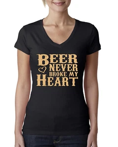 Beer Never Broke My Heart lustiges Bier trinken Damen Junior V-Ausschnitt T-Shirt - Bild 1 von 13