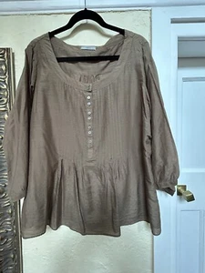 MARKS & SPENCER KHAKI 3/4 SLEEVE PIN TUCK DETAIL SMOCK TOP SIZE 22 - Picture 1 of 14