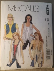 McCall's M5326 Sewing Pattern 4 Vests Sz 6 8 10 12 14 - Picture 1 of 2