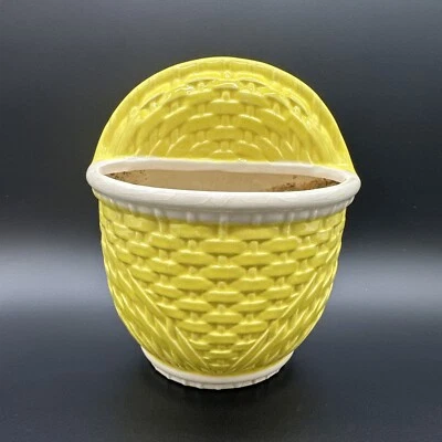 Haeger USA Art Pottery Wall Pocket / Planter Basket, Vase, Bright Yellow - Image 1 of 4