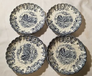4 platillos azules y blancos vintage Johnson Bros escenas de entrenamiento caza campo - Imagen 1 de 5