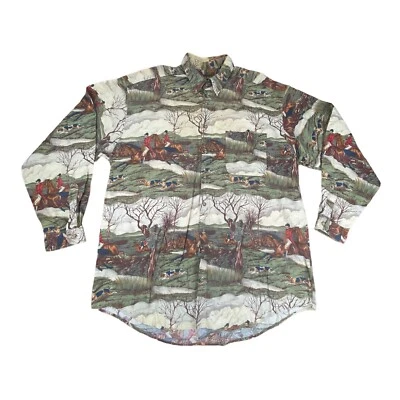 Vintage Tango Button Down by Max Raab XL Horse Back Hound Hunting All Over Print - Image 1 of 4