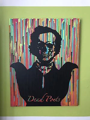 Pintura de arte pop calavera Edgar Allan Poe en acrílico 22x28 lienzo estirado  Foto 1 de 3