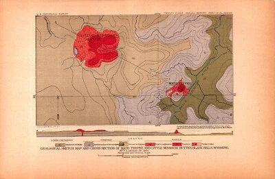 MATO TEEPEE, LITTLE MISSOURI BUTTES, BLACK HILLS, WYOMING Antique map 1901 - Image 1 of 2