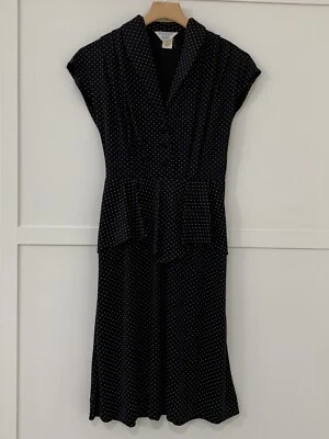 Vtg Sears Dress Sz 8P petit Polka Dot Made USA Rockabilly Cap Sleeves Peplum - Image 1 of 4